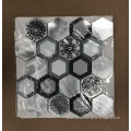 metallic bottom bevel glass mix brushed aluminum hexagon metal mosaic tiles